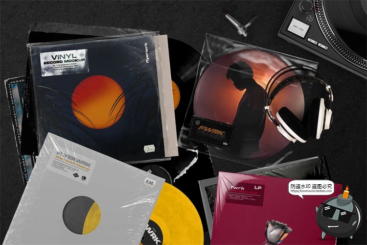 图片[1]-复古潮流黑胶专题唱片包装样机展示mockup智能贴图PSD模版PS素材-设计猿