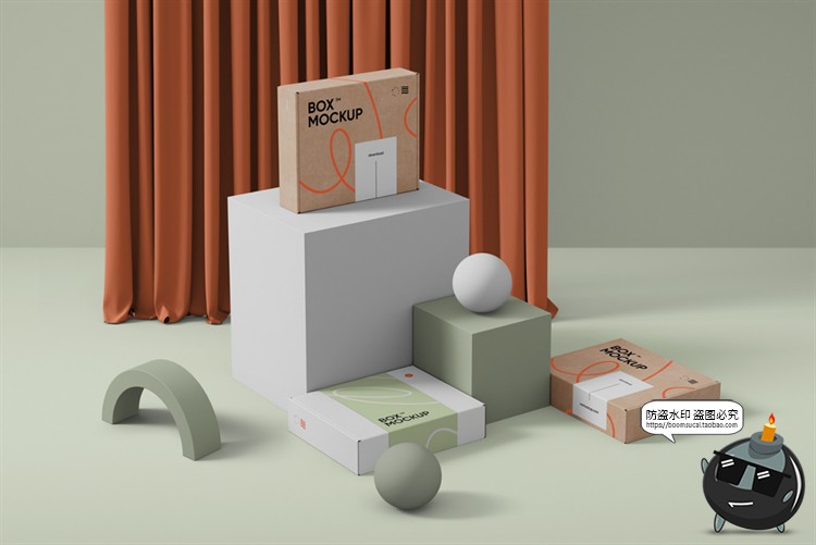 图片[5]-牛皮纸瓦楞纸快递盒包装盒箱子产品纸盒场景贴图样机PSD模板素材-设计猿