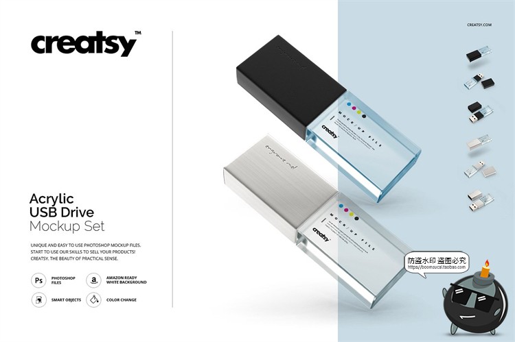 图片[1]-亚克力USB驱动器U盘智能贴图效果展示mockups样机PSD模板PS素材-设计猿