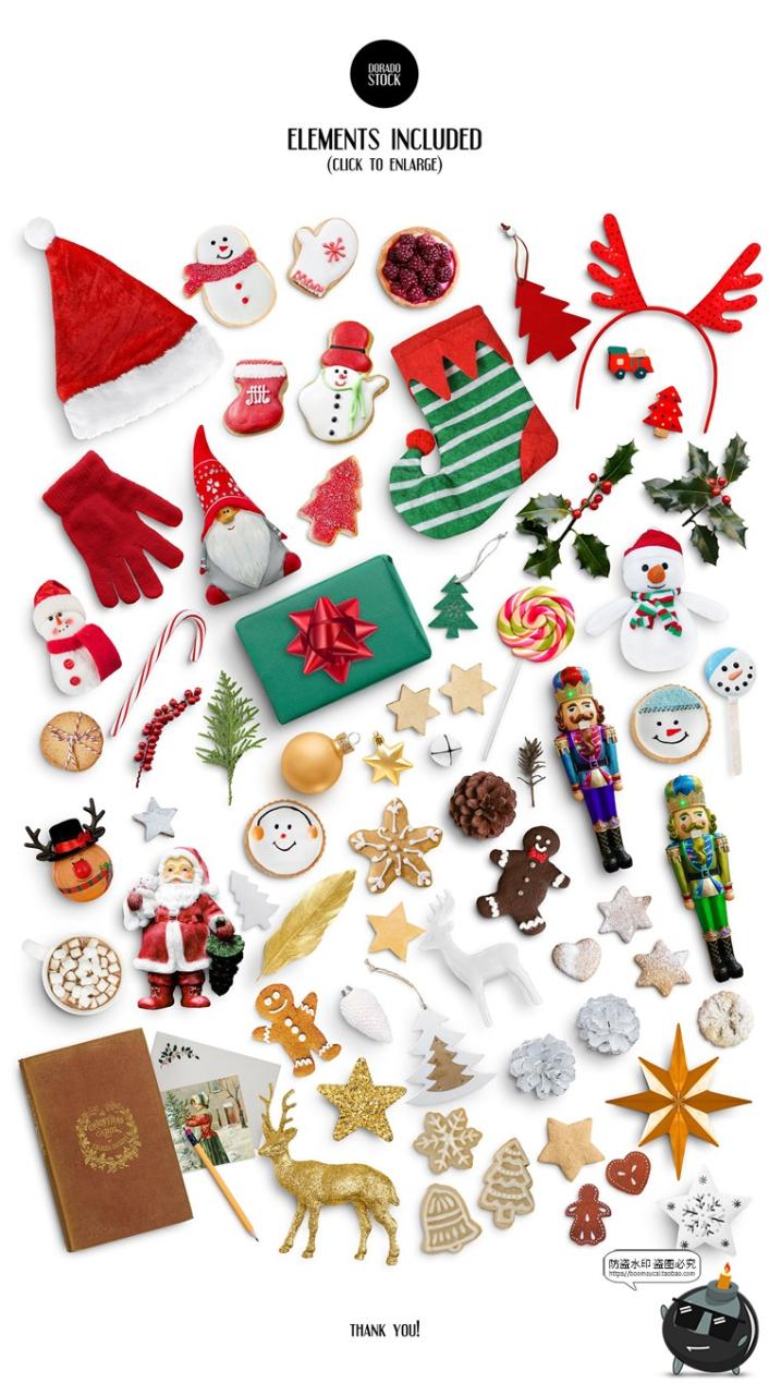 图片[2]-圣诞节场景装饰袜子帽子手套铃铛雪花鹿元素PSD模板PNG免抠PS素材-设计猿
