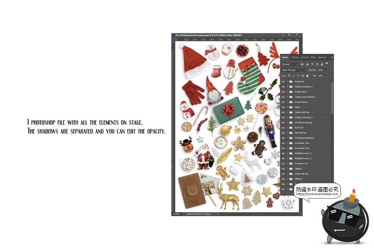 图片[7]-圣诞节场景装饰袜子帽子手套铃铛雪花鹿元素PSD模板PNG免抠PS素材-设计猿