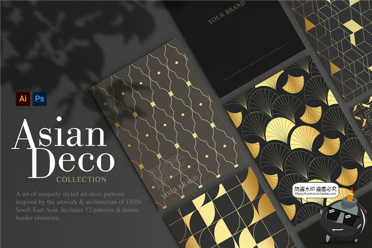 图片[1]-黑金质感房地产风格时尚轻奢无缝平铺背景底纹纹理AI矢量PSD素材-设计猿