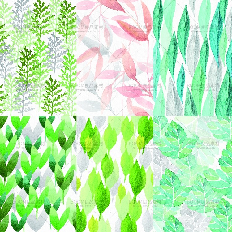 图片[1]-森系小清新文艺风水彩绿色植物叶子贴墙纸印刷图案JPG图片PS素材-设计猿