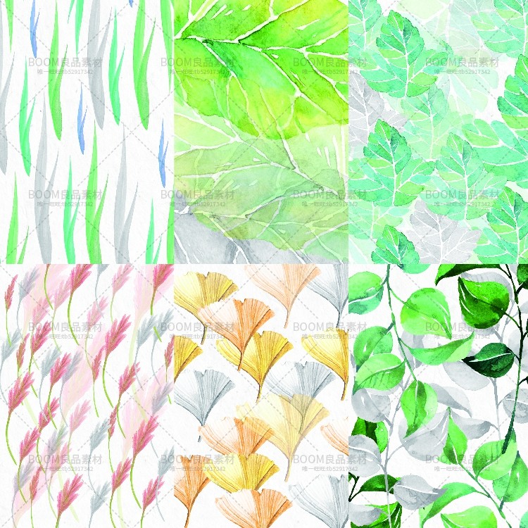 图片[2]-森系小清新文艺风水彩绿色植物叶子贴墙纸印刷图案JPG图片PS素材-设计猿
