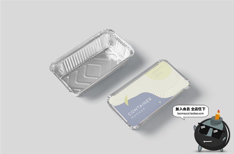 图片[2]-长方形铝箔锡纸盒外卖烧烤打包食品包装设计VI样机PSD模板PS素材-设计猿