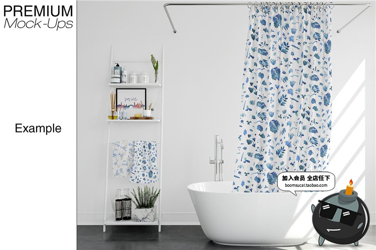 图片[3]-浴室浴缸帘子窗帘布艺印花图案贴图效果展示样机PSD模板设计素材-设计猿