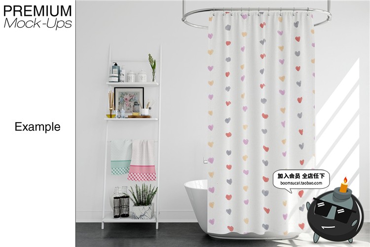 图片[4]-浴室浴缸帘子窗帘布艺印花图案贴图效果展示样机PSD模板设计素材-设计猿