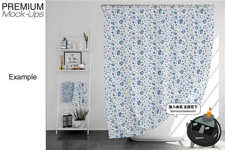 图片[5]-浴室浴缸帘子窗帘布艺印花图案贴图效果展示样机PSD模板设计素材-设计猿