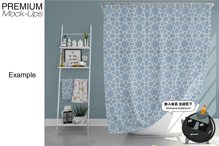 图片[6]-浴室浴缸帘子窗帘布艺印花图案贴图效果展示样机PSD模板设计素材-设计猿