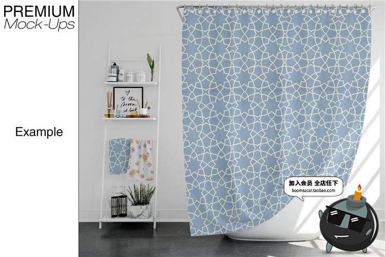 图片[7]-浴室浴缸帘子窗帘布艺印花图案贴图效果展示样机PSD模板设计素材-设计猿
