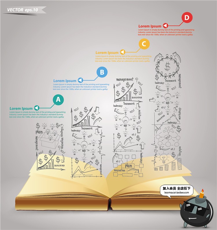 图片[1]-书本手绘知识海洋风格信息图ICONS图标思维导图AI矢量设计素材-设计猿