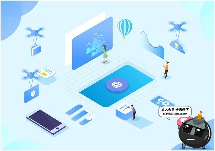 图片[5]-扁平化2.5D立体手机电脑UI商务办公元素插画banner设计AI矢量素材-设计猿