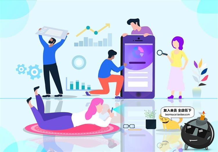 图片[8]-扁平化2.5D立体手机电脑UI商务办公元素插画banner设计AI矢量素材-设计猿