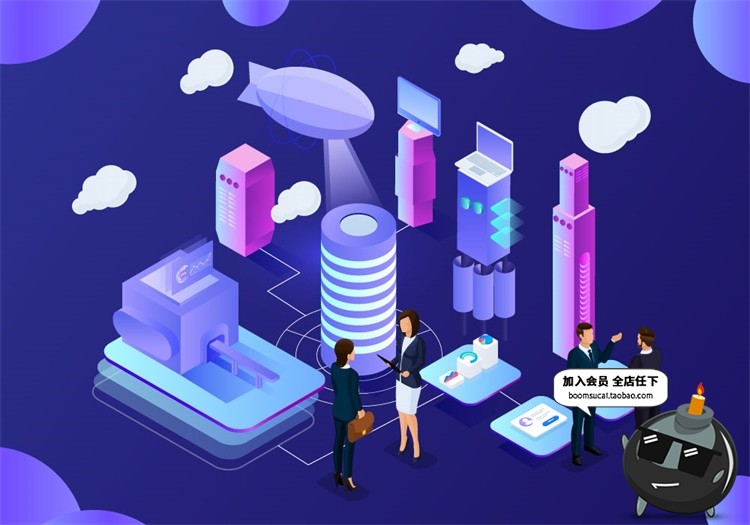 图片[16]-扁平化2.5D立体手机电脑UI商务办公元素插画banner设计AI矢量素材-设计猿