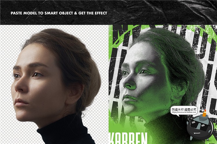 图片[5]-荧光绿噪点街头风格艺术家人像介绍活动海报PSD模板PS设计素材-设计猿