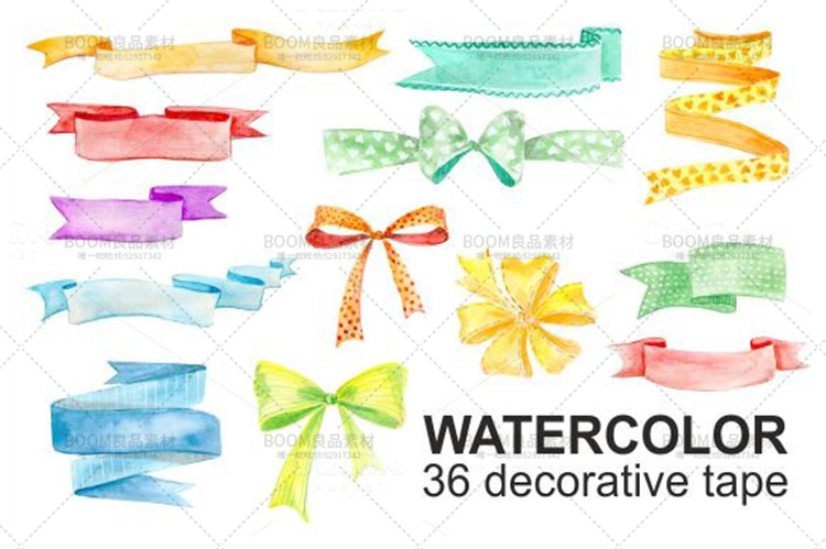 图片[1]-唯美手绘水彩飘带蝴蝶结装饰带彩带卡通标题框免抠PNG设计PS素材-设计猿