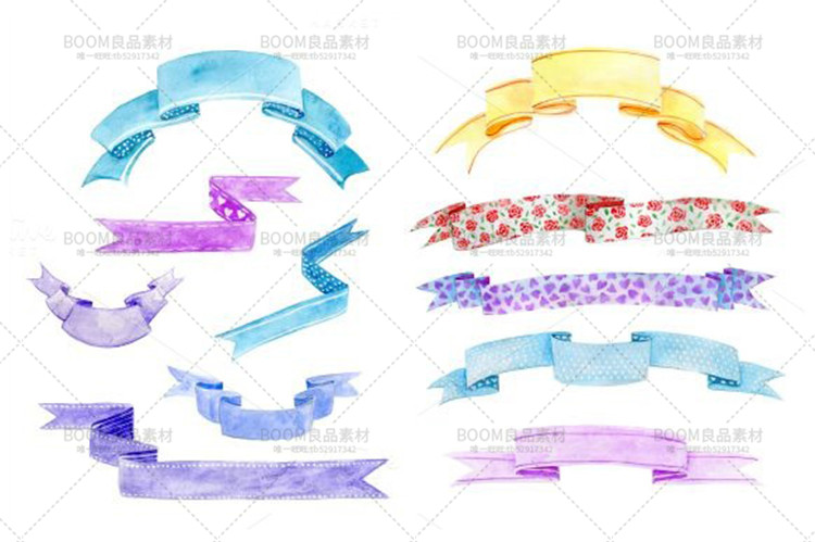 图片[2]-唯美手绘水彩飘带蝴蝶结装饰带彩带卡通标题框免抠PNG设计PS素材-设计猿