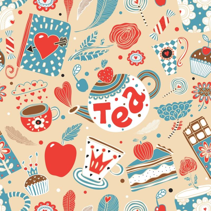 图片[6]-清新森系可爱手绘咖啡杯子蛋糕下午茶卡片插画背景图案AI矢量素材-设计猿