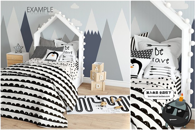 图片[2]-儿童室内房间织物抱枕床帐篷窗帘公仔效果展示PS样机PSD模板素材-设计猿