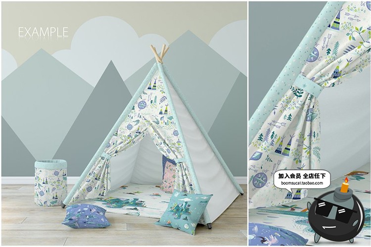 图片[7]-儿童室内房间织物抱枕床帐篷窗帘公仔效果展示PS样机PSD模板素材-设计猿