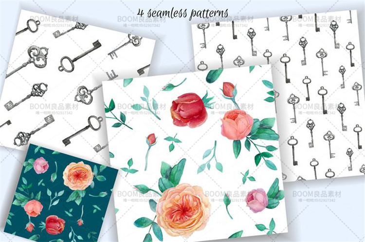 图片[4]-唯美手绘水彩玫瑰花朵花卉花环卡片图案PNG免扣AI矢量PS设计素材-设计猿