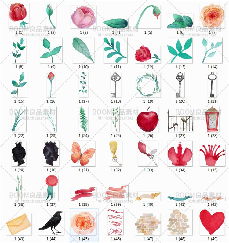 图片[5]-唯美手绘水彩玫瑰花朵花卉花环卡片图案PNG免扣AI矢量PS设计素材-设计猿