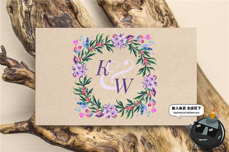 图片[2]-手绘水彩唯美文艺清新森系花卉婚礼花环边框PNG免抠素材PS模板-设计猿