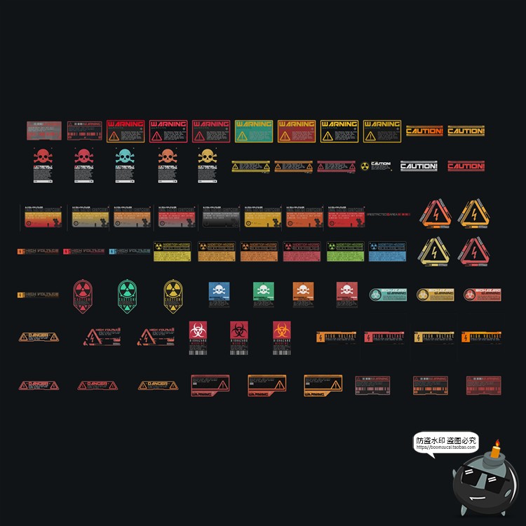 图片[5]-赛博朋克风格编号标签科技科幻贴图危险标志装饰元素PNG免抠素材-设计猿