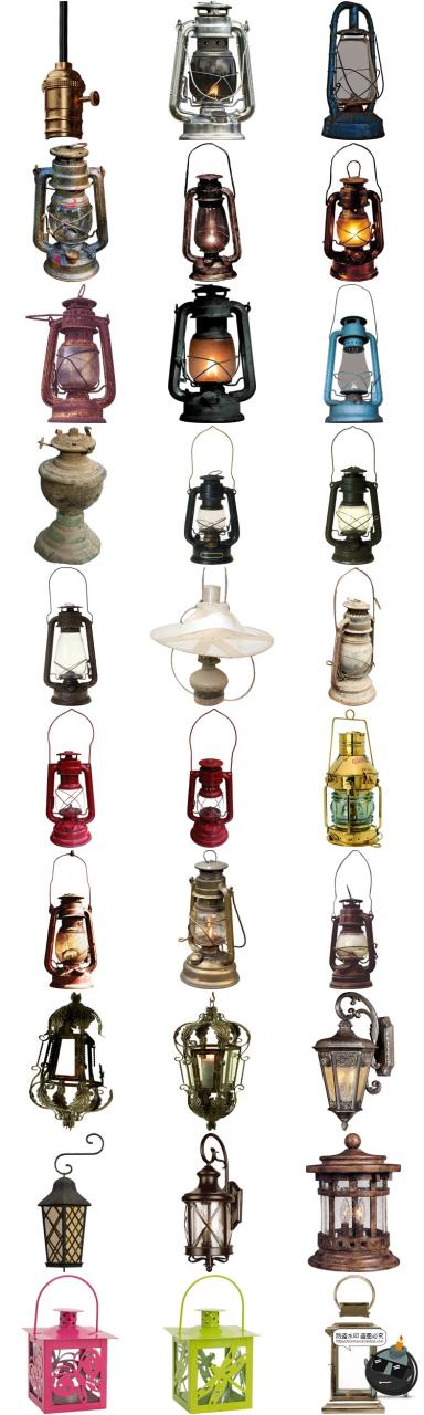 图片[1]-复古煤油灯马灯欧式路灯落地灯台灯烛台壁灯PNG免抠透明图片素材-设计猿