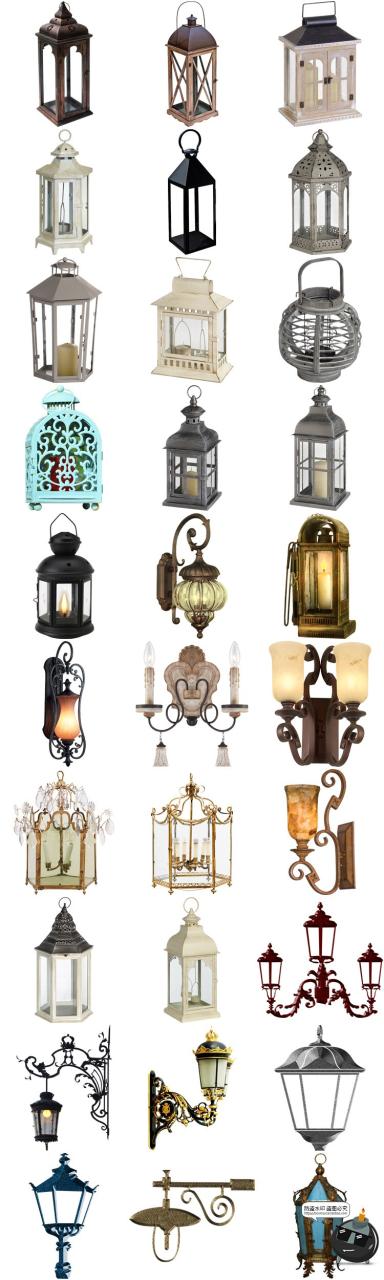 图片[2]-复古煤油灯马灯欧式路灯落地灯台灯烛台壁灯PNG免抠透明图片素材-设计猿