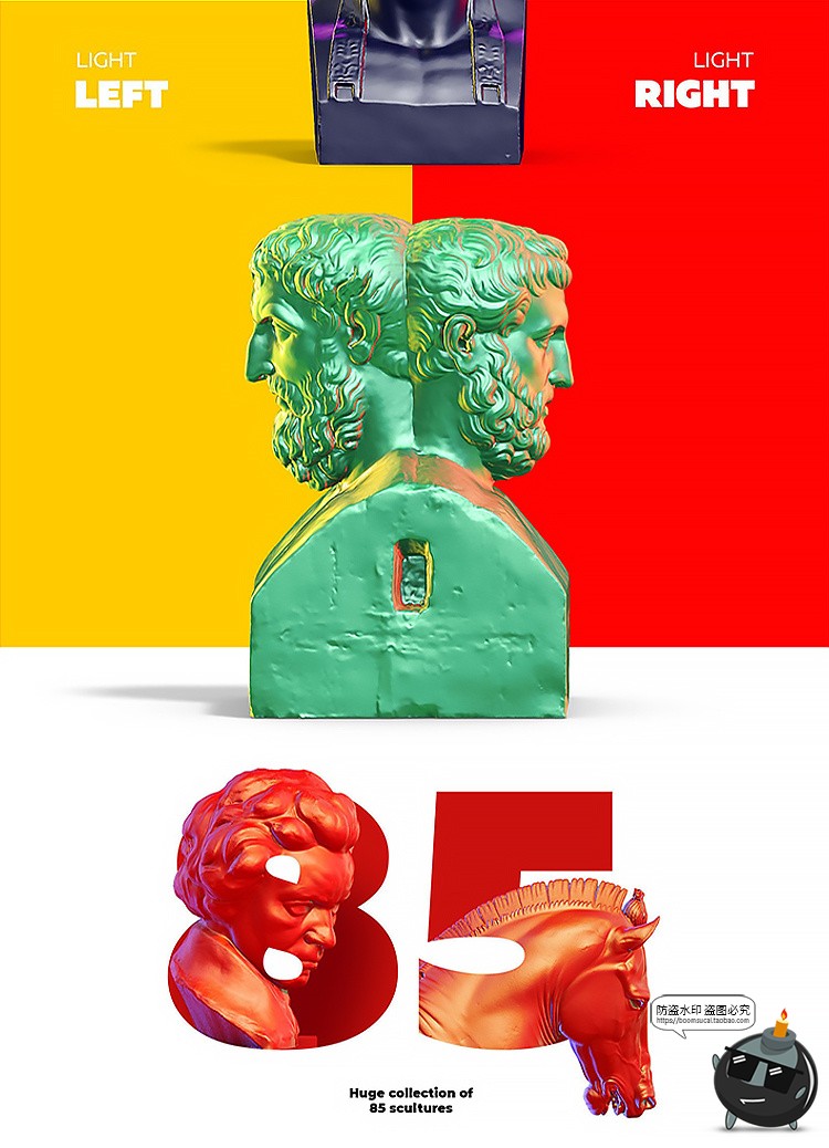 图片[1]-复古蒸汽波3D立体半身人物雕塑石膏像后期合成装饰TIF免抠PS素材-设计猿