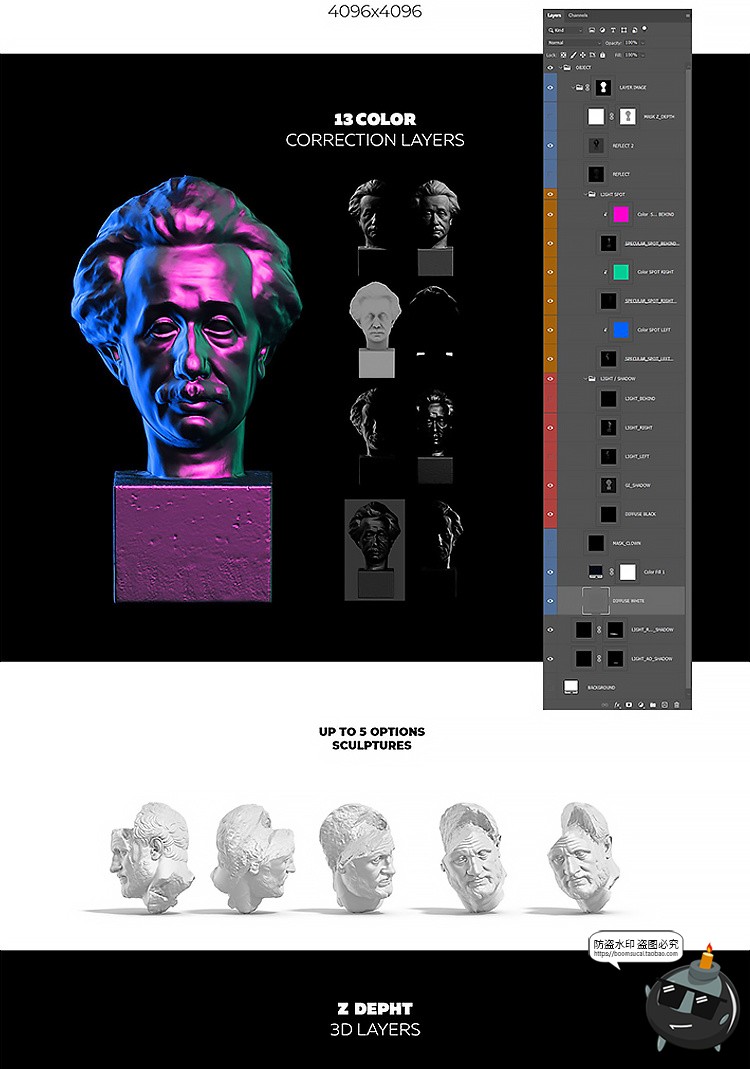 图片[3]-复古蒸汽波3D立体半身人物雕塑石膏像后期合成装饰TIF免抠PS素材-设计猿