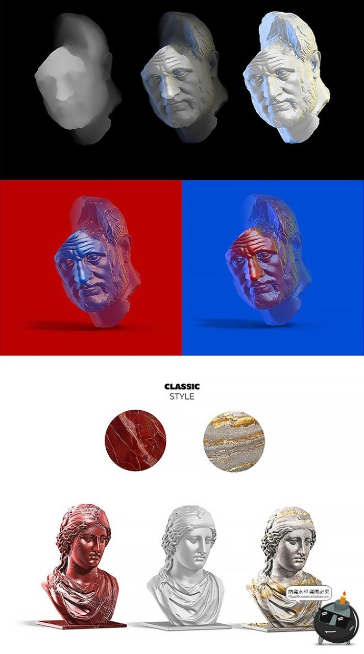 图片[4]-复古蒸汽波3D立体半身人物雕塑石膏像后期合成装饰TIF免抠PS素材-设计猿