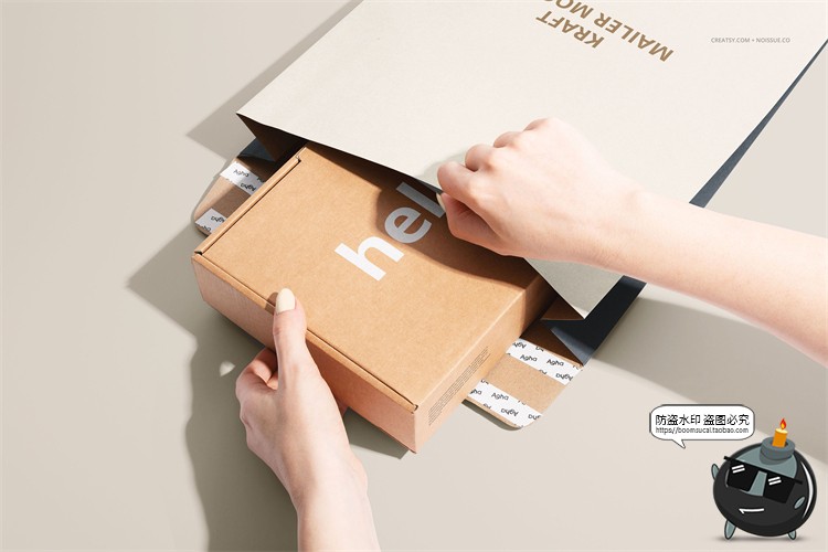 图片[4]-文创牛皮纸信封纸盒文具包装品牌贴图样机场景展示PSD模板PS素材-设计猿