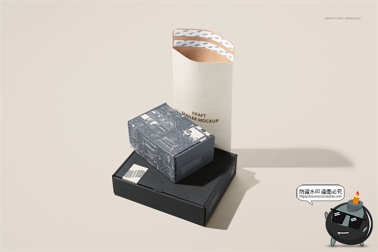 图片[5]-文创牛皮纸信封纸盒文具包装品牌贴图样机场景展示PSD模板PS素材-设计猿