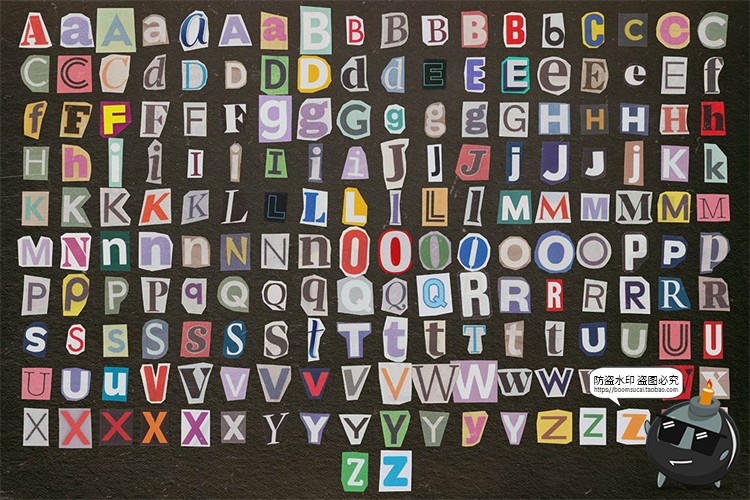 图片[1]-复古手工剪纸字母数字符号字符剪切画拼贴元素PSD模板分层PS素材-设计猿