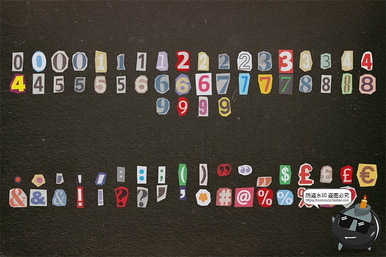 图片[2]-复古手工剪纸字母数字符号字符剪切画拼贴元素PSD模板分层PS素材-设计猿