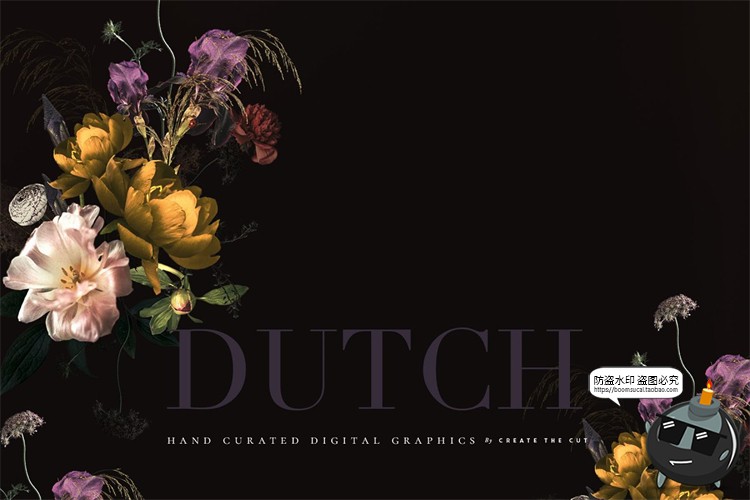 图片[3]-复古欧式花卉鲜花暗稳重庄重风格剪贴画拼贴装饰元素PNG免抠素材-设计猿