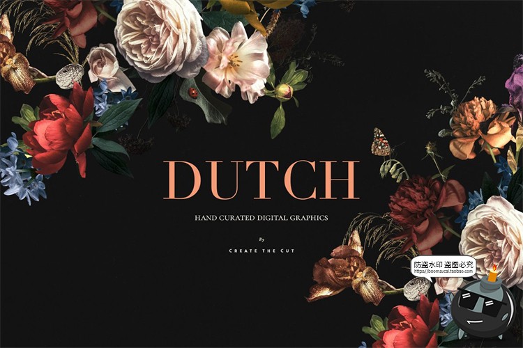 图片[4]-复古欧式花卉鲜花暗稳重庄重风格剪贴画拼贴装饰元素PNG免抠素材-设计猿