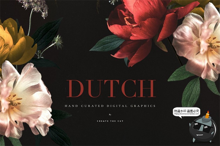 图片[6]-复古欧式花卉鲜花暗稳重庄重风格剪贴画拼贴装饰元素PNG免抠素材-设计猿