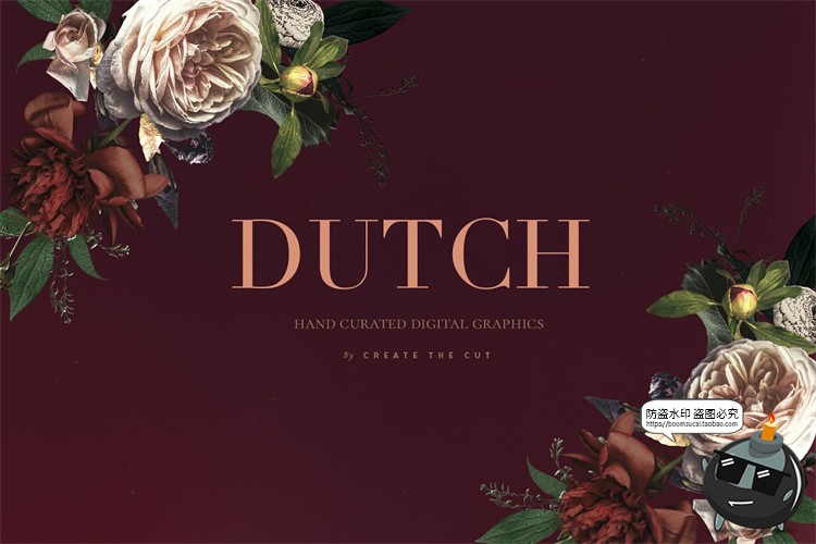 图片[8]-复古欧式花卉鲜花暗稳重庄重风格剪贴画拼贴装饰元素PNG免抠素材-设计猿