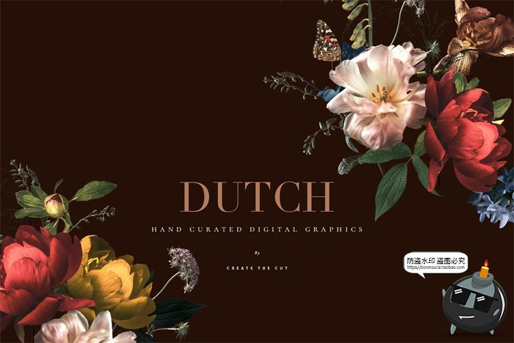 图片[9]-复古欧式花卉鲜花暗稳重庄重风格剪贴画拼贴装饰元素PNG免抠素材-设计猿