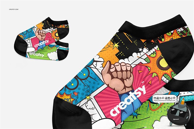 图片[1]-船袜短袜袜子吊牌包装智能贴图效果展示mockups样机PSD模板PS素材-设计猿