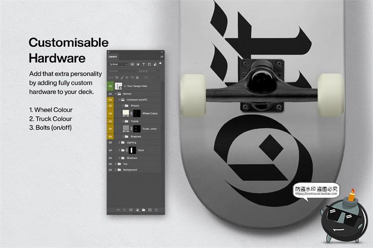 图片[2]-街头潮人滑板长板表面运动品牌智能贴图展示样机PSD模板PS素材-设计猿