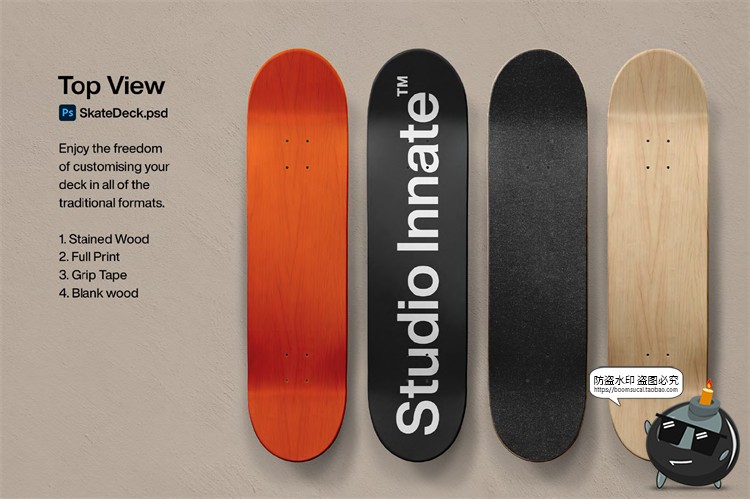 图片[4]-街头潮人滑板长板表面运动品牌智能贴图展示样机PSD模板PS素材-设计猿