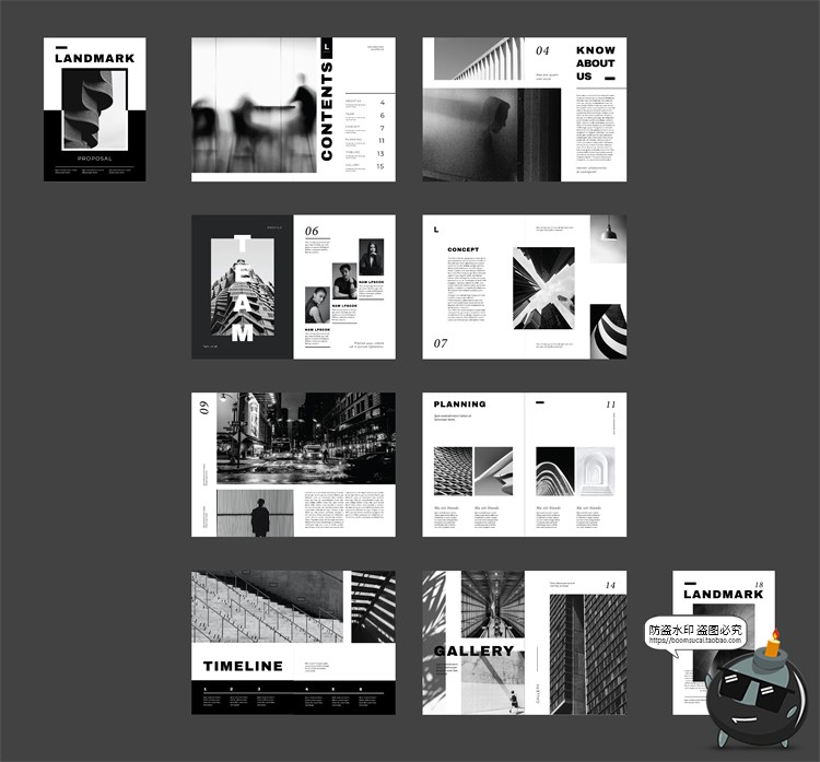 图片[1]-单色系黑白灰品牌手册画册宣传册杂志内页排版AI矢量PSD模板素材-设计猿