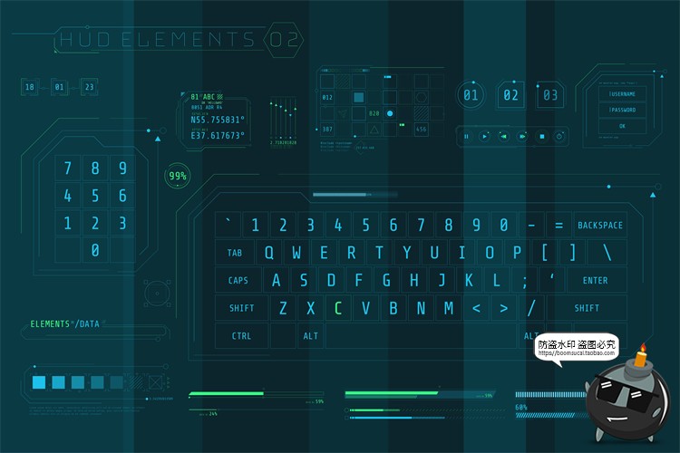 图片[13]-HUD信息图表高科技全息仪表盘数据可视化元素AI矢量PSD模板PS素材-设计猿