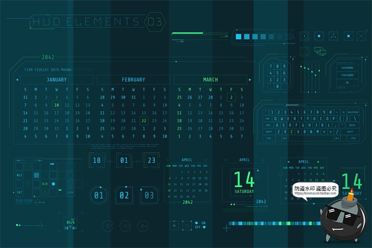 图片[14]-HUD信息图表高科技全息仪表盘数据可视化元素AI矢量PSD模板PS素材-设计猿