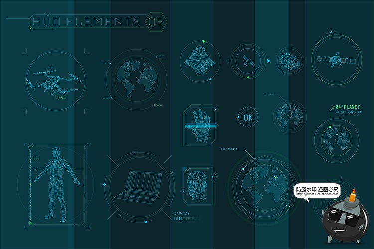 图片[16]-HUD信息图表高科技全息仪表盘数据可视化元素AI矢量PSD模板PS素材-设计猿