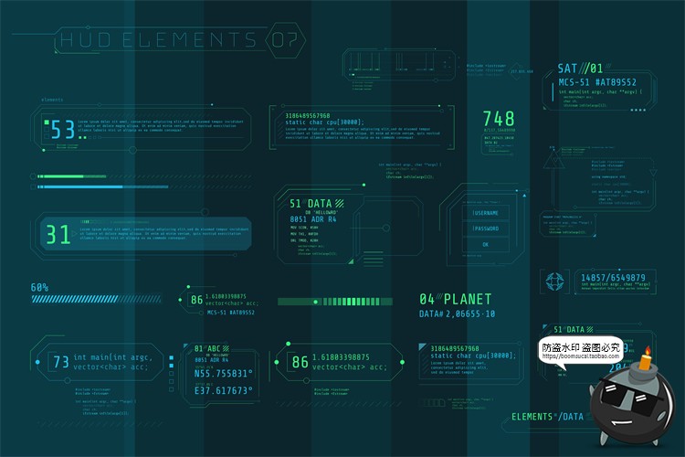 图片[18]-HUD信息图表高科技全息仪表盘数据可视化元素AI矢量PSD模板PS素材-设计猿